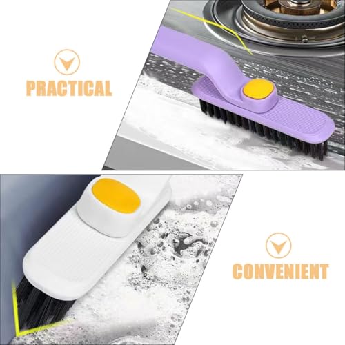 Veemoon 2pcs Rotating Crevice Cleaning Brush for Bathroom and Floor Gaps, Small Multifunctional Groove Scrub Brush Long Handle for Window Track and Narrow Space Cleaning, Plastic Bristles,