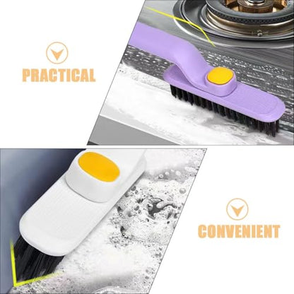 Veemoon 2pcs Rotating Crevice Cleaning Brush for Bathroom and Floor Gaps, Small Multifunctional Groove Scrub Brush Long Handle for Window Track and Narrow Space Cleaning, Plastic Bristles,