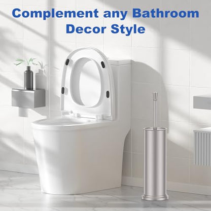 Nickel Brush and Holder，Extra Long Handled Nickel Brush for Bathroom，Stainless Steel Heavy Duty Toilet Bowl Brush,Deep Cleaning Modern Toilet Cleaner Brush -Space Saving