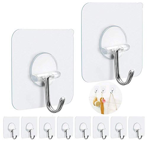 FOTYRIG Adhesive Hooks Heavy Duty, 15lb(Max) 180 Degree Rotating Wall Sticky Hooks for Hanging Wall Hangers Without Nails Seamless Stick on Bathroom Kitchen Office Outdoors-10 Packs - color: 10 Wall Hooks