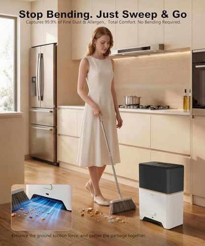 Touchless Vacuum Automatic Dustpan, Bagged Design with Replaceable Dust Bags, Up to 3-Month No Cleaning, 26,000Pa Powerful Suction, One-Touch Auto & Manual Mode for Pet Hair Kitchen & Salon - color: White