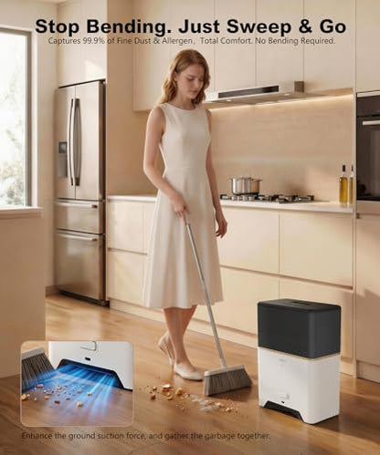 Touchless Vacuum Automatic Dustpan, Bagged Design with Replaceable Dust Bags, Up to 3-Month No Cleaning, 26,000Pa Powerful Suction, One-Touch Auto & Manual Mode for Pet Hair Kitchen & Salon - color: White