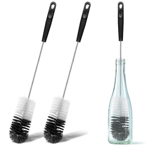 2 Pcs Bottle Brushes Set, 17 Inches Long Thin Flexible Bendable Flexible Cleaner for Narrow Neck Bottles, Water/Wine/Beer/Baby Bottles, Pipes, Tubes, Hoses, Teapots - Bendable & Dishwasher - size: 17" Extended