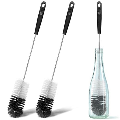 2 Pcs Bottle Brushes Set, 17 Inches Long Thin Flexible Bendable Flexible Cleaner for Narrow Neck Bottles, Water/Wine/Beer/Baby Bottles, Pipes, Tubes, Hoses, Teapots - Bendable & Dishwasher - size: 17" Extended