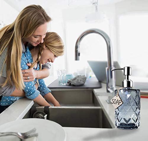 JASAI Diamond Design Glass Soap Dispenser with 304 Rust Proof Stainless Steel Soap Pump, 12 Ounce Kitchen Soap Dispenser for Bathroom, Hand Soap, Dish Soap (Grey) - color: Gray
