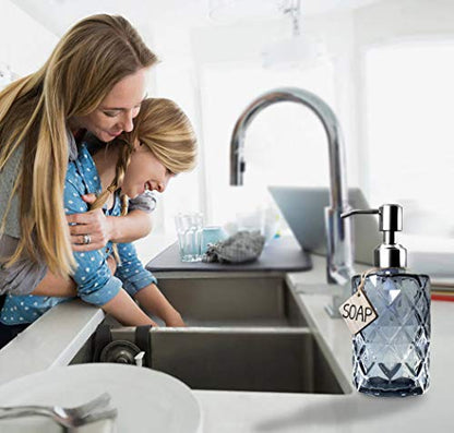 JASAI Diamond Design Glass Soap Dispenser with 304 Rust Proof Stainless Steel Soap Pump, 12 Ounce Kitchen Soap Dispenser for Bathroom, Hand Soap, Dish Soap (Grey) - color: Gray