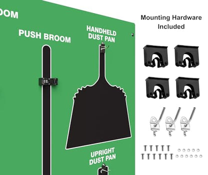 Clean & Sweep 5S Shadow Board/Wall Mount Broom Holder, 68" x 30" Board, 5S Cleaning Station - Board Only, Tools Sold Separately, Made in The USA by AccuformNMC, Green/Black, PSB114GNBK - color: Green/Black