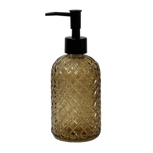 Brown Glass Dish Soap Dispenser for Kitchen, 13.5oz Refillable Liquid Hand Soap Dispenser Set, Crystal Lotion Bottle for Modern Home Decor, Bathroom Countertop, Hotel - color: Brown