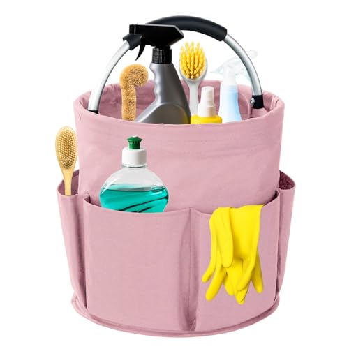 Cleaning Caddy with Handle, 17L Foldable Cleaning Supplies Organizer, Portable Storage Basket, Cleaning Supply Caddy, Multifunctional Cleaning Bucket Bag for Garden, Home, Kitchen (Pink) - color: Pink