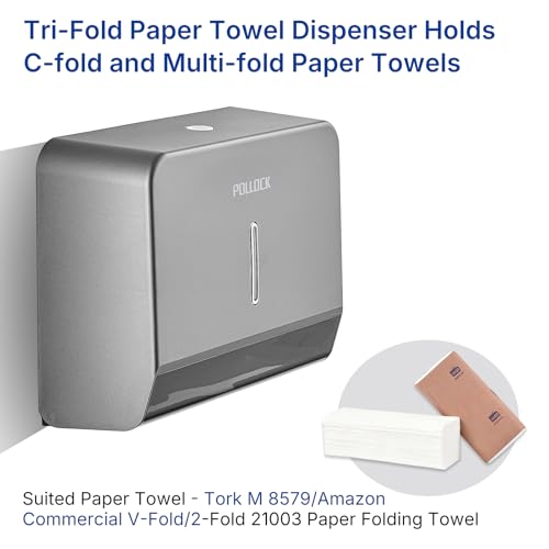 Commercial Paper Towel Dispenser Wall Mounted, Trifold/C-Fold/Multifold Hand Towel Holder, Hand Towel Dispenser for Bathroom Tissue Dispenser, Large Capacity 200 Sheets (Gray-5853) - color: Gray-5853