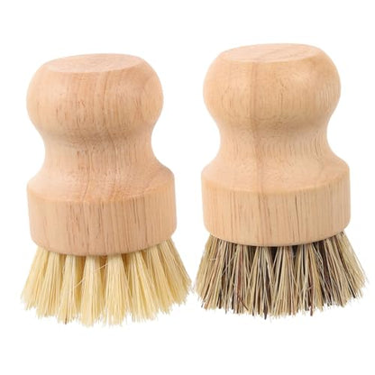 2Pcs Palm Brush Sturdy Kitchen Scrub Brushes for Pots Pans Dishes and Sink Cleaning Wood Handle with High Density Bristles for Grease Removal