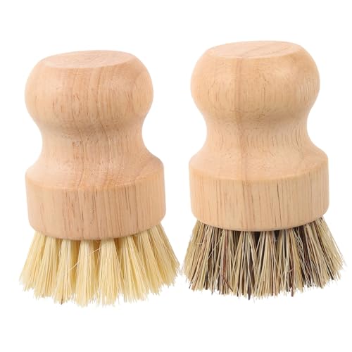 2Pcs Palm Brush Sturdy Kitchen Scrub Brushes for Pots Pans Dishes and Sink Cleaning Wood Handle with High Density Bristles for Grease Removal