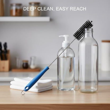 Long Handle Bottle Cleaning Brush for Narrow Neck Containers, Durable Nylon Bristles, Blue - size: 14.96 x 5.91 x 1.57 in
