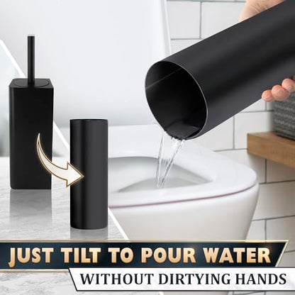 Black Toilet Brush and Holder Set - Slim Matte Design that Fits Anywhere - Stainless Steel Toilet Bowl Brush and Holder with 2 Rounded Corners, Replaceable Head, Removable Inner Bowl & Splash Guard - color: Black Squircle