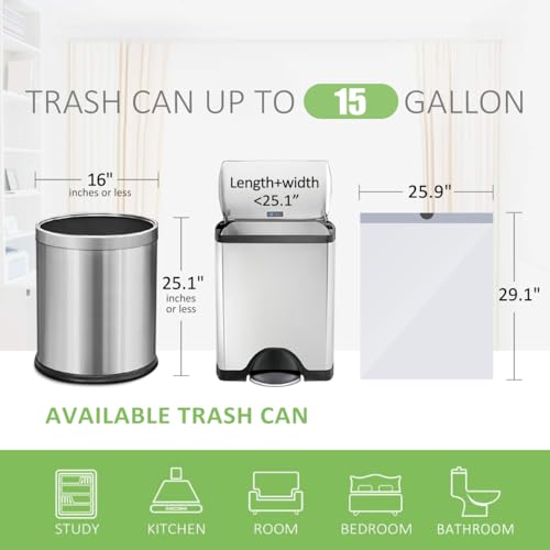15 Gallon 138 Counts Strong Drawstring Trash Bags Garbage Bags by Teivio, Bathroom Trash Can Bin Liners, Plastic Bags for home office kitchen, White - style: 138-15Gallon-White