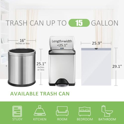 15 Gallon 138 Counts Strong Drawstring Trash Bags Garbage Bags by Teivio, Bathroom Trash Can Bin Liners, Plastic Bags for home office kitchen, White - style: 138-15Gallon-White
