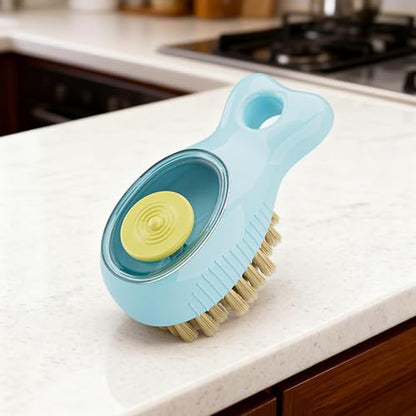 Ergonomic Dish Brush - Portable Kitchen Scrub Brush, Sink Scrub Tool for Kitchen, Pot Pan Scrubber with Soap Dispenser, Dish Cleaning Tool, Utensil Scrubber for Pots Pans Bowls Counter - color: Sky Blue