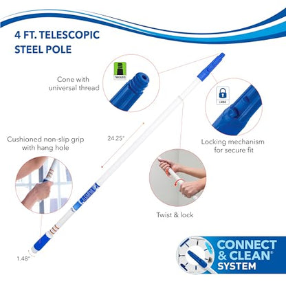 Unger Connect and Clean Dusting Kit with 4' Steel Pole, Features Microfiber Duster, Cobweb and Corner Duster and Wide Blind Duster, High-Access Dusting and Cleaning of Blinds, Windowsils, Cabinets