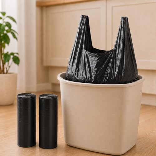 Trash Bags Small Garbage Bags with Handle 2 Rolls 60 Count Strong Kitchen Bathroom Waste Bags Leak Resistant Disposable Bin Liners Black - color: Black