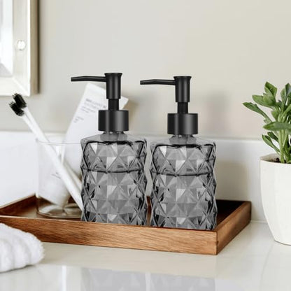 11oz Glass Soap Dispenser with Plastic Pump, Clear Black Bathroom Soap Dispenser for Hand Wash & Dish Wash, Elegant Dispenser for Dishwashing Liquid, Lotion, Shower Gel, Essential Oil - color: Diamond Black