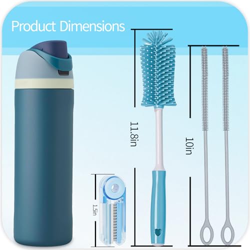 Silicone Cleaning Brush Kit - Water Bottle Brush with Long Handle Heavy Duty Straw Cleaner Brush, 4 in 1 Multipurpose Cup Cleaner Kit for Thermos, Sport Bottles, Coffee Mugs - size: Medium