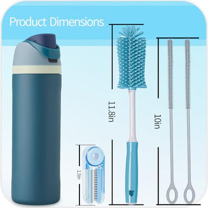 Silicone Cleaning Brush Kit - Water Bottle Brush with Long Handle Heavy Duty Straw Cleaner Brush, 4 in 1 Multipurpose Cup Cleaner Kit for Thermos, Sport Bottles, Coffee Mugs - size: Medium