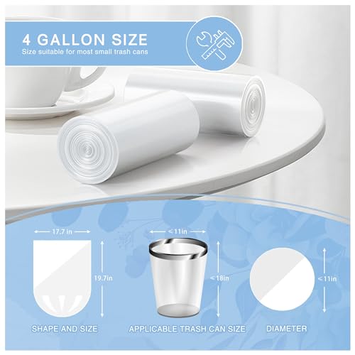 Small Trash Bags 4 Gallon - 108 Count Leakage-Proof 4 Gallon Trash Bag, Small Garbage Bags for Office Bedroom Bathroom Mini Trash Bags, Unscented White 15L Small Trash Can Liners - style: 4 Gallon