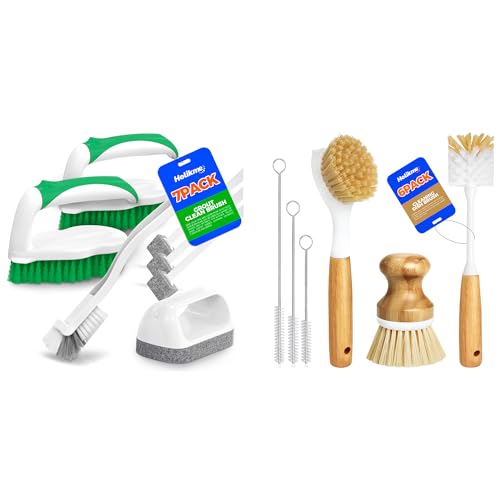 Holikme 7 Pack Scrub Brush Set & 6 Pack Bamboo Dish Brush Set