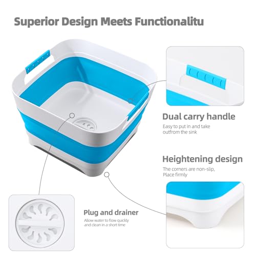 Collapsible Wash Basin for Baby Bottles - 2.4 Gallons Portable Wash Bin for RV Camping Sink, Space-Saving Dish Tub.Laundry & Utility Room Sinks (Blue) - color: Blue