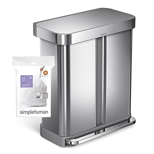 simplehuman Code H 60 Count Custom Fit Liners, Drawstring Kitchen Trash Bags, One-by-One Mess-Free Dispense, Extra Thick & Double Seamed, 50% PCR Plastic, 30-35 Liter / 8-9 Gallon, White - size: 60 Count (Pack of 1)