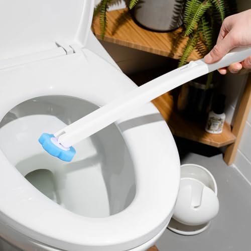 Toilet Brush Cleaning Kit with 18 Toilet Brush Refills Wall Mounted Toilet Bowl Cleaner Brush with Handle Adhesive Toilet Bowl Brush Storage Caddy with Storage Holder and Sticky Toilet Bowl Cleaner - color: Gray+18 Brush Heads