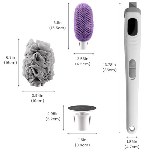 WJX Electric Body Brush with Replaceable Heads – Rechargeable, Waterproof, 2-Speed Adjustable Back Scrubber for Shower (White) - color: White