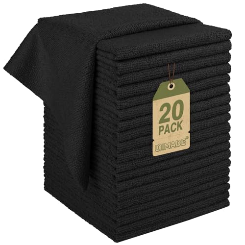 UNIMADE Microfiber Cleaning Cloth, 20 Pack Reusable Microfiber Towels for Cars Lint Free Cleaning Shop Towel Rags for Home Kitchen Automotive Bar Mechanic Restaurant Garage, 11.5"x 11.5", Black - color: Black, size: 20PK
