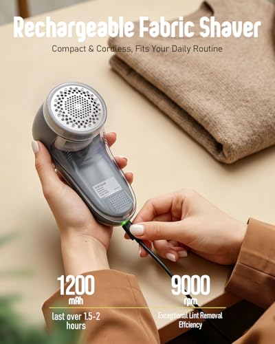POPCHOSE Fabric Shaver, Lint Shaver for Clothing, Electric Lint Remover with 6-Leaf Blades, Sweater Defuzzer, Clothes Shaver for Couch, Furniture, Blanket, Remove Pilling, USB Rechargeable - color: Grayish White