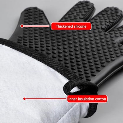 1 Pair Extra Long Professional Oven Mitts, Non-Slip Silicone Grip Heat Resistant,19.7" Length,Up to 572℉ for BBQ Cooking Baking Grilling (Black) - color: Black