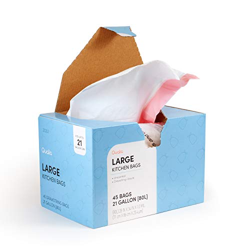 UNSCENTED 21 Gal / 80 Liter | Drawstring Closure Trash Bag | Heavy Duty By Qualia (UNSCENTED, 45 BAGS) - size: 45 Count (Pack of 1), style: UNSCENTED