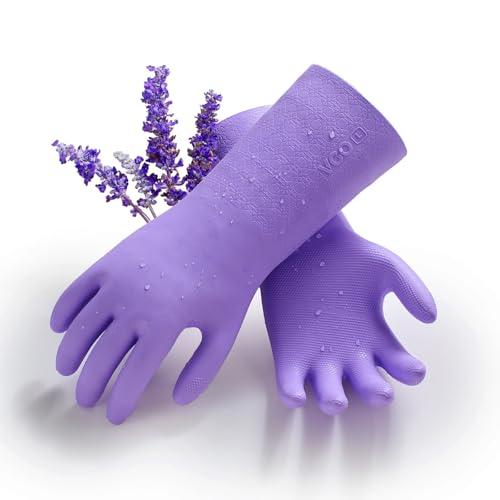 Vgo... Household Cleaning Gloves,Double-layer,Lined Dishwashing Gloves,Long Sleeves for Kitchen,Bathroom Cleaning(TP1117) - color: Violet, size: Large(Pack of 1)