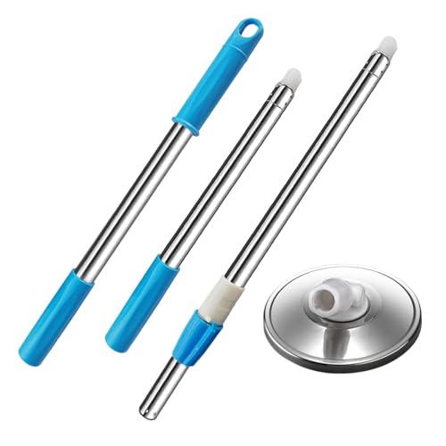 Extended Spin Mop Replacement Handle, Upgraded 60 inch 360 Degrees Rotating Telescopic Replacement Mop Stick with Stainless Steel Disc for Spin Mop Bucket Cleaning System(Blue) - color: Blue, style: Stainless Steel Disc