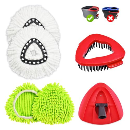 6 Pack Mop Heads Replacement for Ocedar EasyWring 1 Tank Spin Mop System,Include 2 Microfiber Spin Mops Replace Head&2 Chennile Mops Head Machine Washable with Scrubber Mopp Head and Base for Cleaning - size: for Ocedar 1 Tank