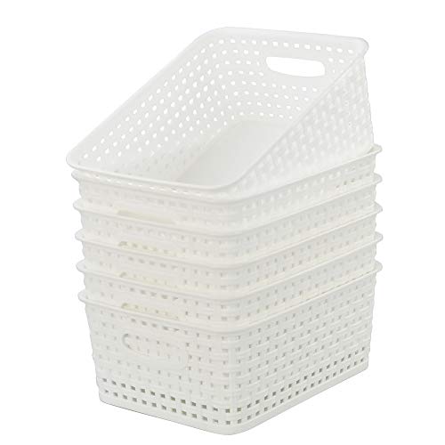 Kiddream Set of 6 Plastic Weave Storage Basket Pantry Organizing Bin (white) - color: white