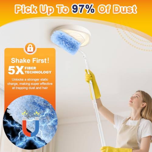 30-Pack Heavy Duty Duster Refills Compatible with Swiffer, 3FT Extendable Handle, 5X Multi-Surface Microfiber Duster for Home, Fans, Blinds, Vents & Car Cleaning