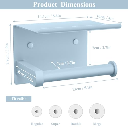 Tindbea Toilet Paper Holder with Phone Shelf, Adhesive or Screw Wall Mount Toilet Tissue Roll Holder, Rustproof & Multifunctional Stainless Steel Bathroom Storage Dispenser (Sky Blue) - color: I-sky Blue