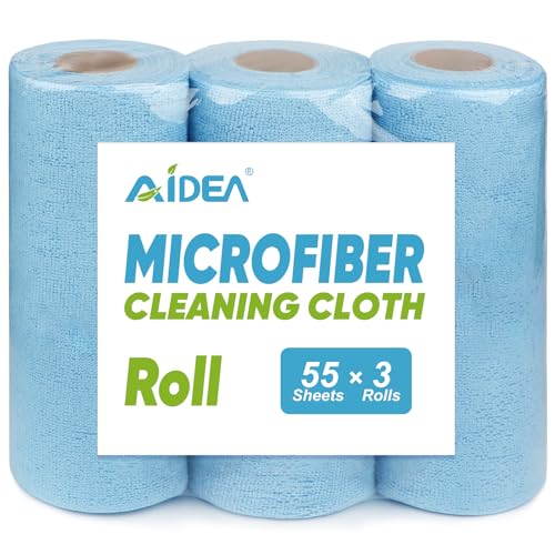 AIDEA Microfiber Cleaning Cloth 165 Sheets 3 Roll, Microfiber Towels for Cars, Blue Shop Towels, Shop Rags Washable, Cleaning Rags Reusable Paper Towels for Automotive, Workshops, House,11×9" - color: Blue, size: 55 Count (Pack of 3)