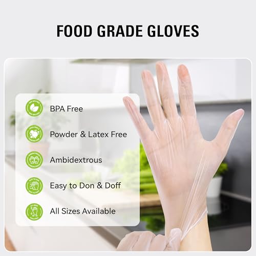 SWIFTLITE Disposable Vinyl Gloves, Food Safe, Latex-Free Powder-Free Clear Plastic Gloves for Cooking, House Clean, Food Prep - size: Medium