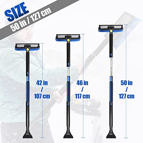 SEG Direct 50" Extendable Snow Brush Ice Scraper Combination with Foam Grip Handle Auto Window Windshield Snow Removal Tool for Car SUV RV Truck, Black and Blue