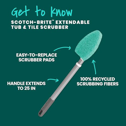 Scotch-Brite Extendable Tub & Tile Scrubber Kit, Includes 1 Handle and 3 Non-Scratch Scrubber Pads