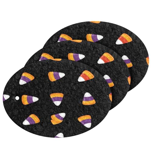 Candy Corn Halloween Pattern Dish Scrub Sponges Kitchen Non Scratch Reusable Compressed Cellulose Sponge Hanging for Household Cleaning Washing Dishes Pots and Pans 3 Pack - color: Pattern15