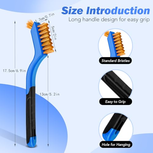 Wire Brush Set, 6 Pcs Stainless Steel/Brass/Nylon Wire Brushes for Cleaning with Curved Handle Grip for Rust Removal, Dirt, Paint Scrubbing(Blue) - style: Blue-6pcs