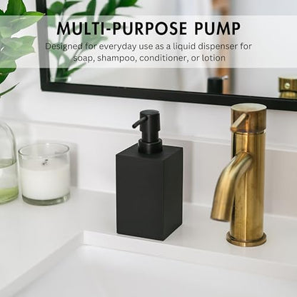 Matte Black Square Soap Dispenser for Kitchen & Bathroom – 15 oz Refillable Resin Pump Bottle for Dish Soap, Hand Soap, Shampoo, Conditioner – Modern Countertop Dispenser with Non-Slip Protective Pads - color: Black, style: Square Soap Dispenser