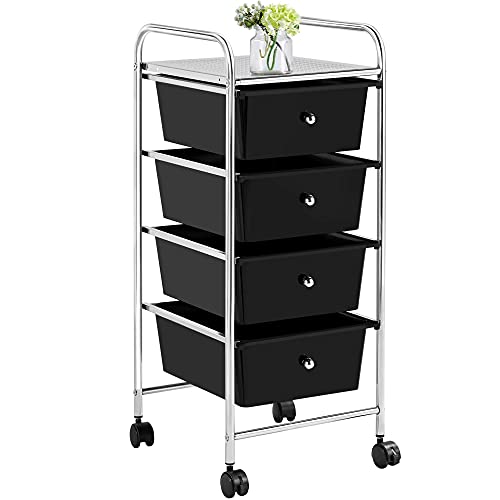 Yaheetech 4 Drawers Cart Rolling Storage Organizer Metal Frame Plastic Drawers Trolley Organizer on Wheels, Black - color: Black, style: 4 Drawers